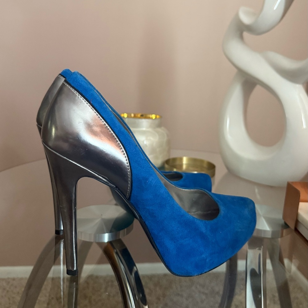 BCBGeneration Blue and Silver Color Block Heels